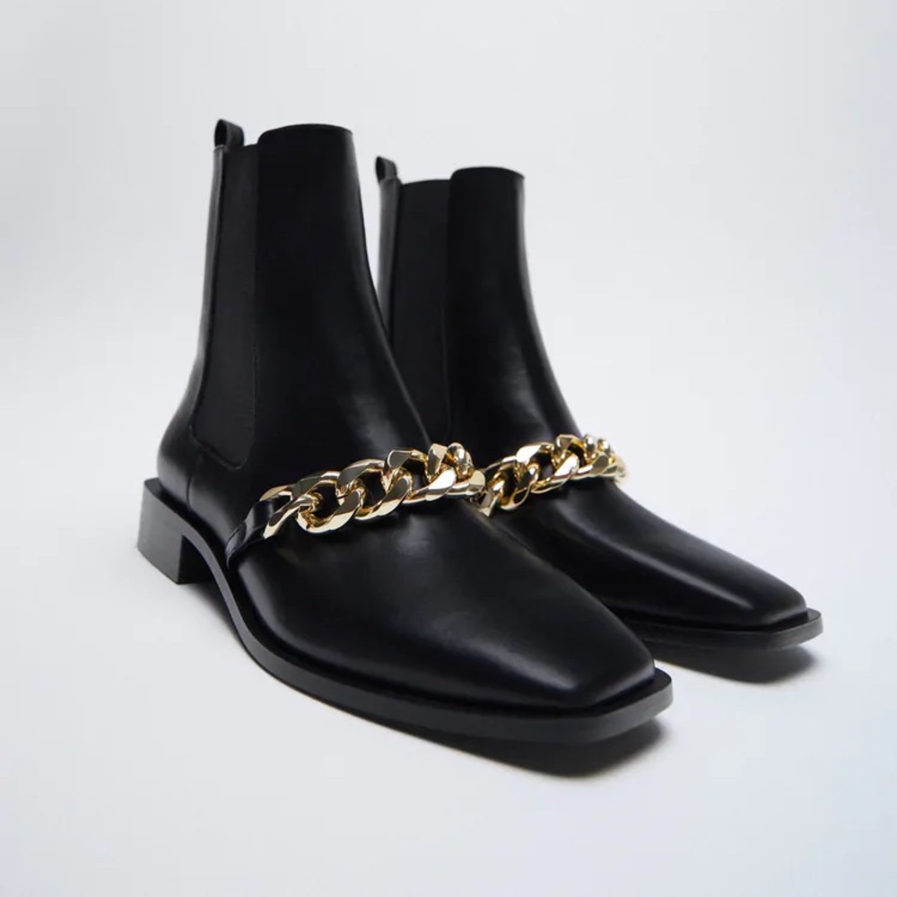 Zara black low heel chain ankle boots - Picture 2 of 6